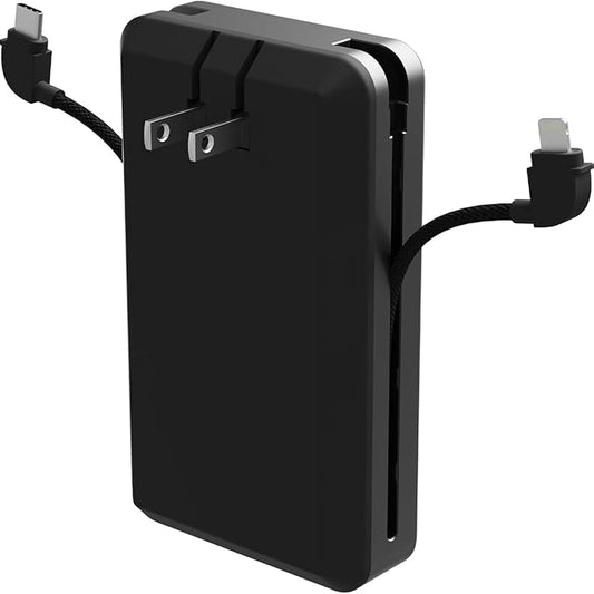 Mophie Powerstation Plus Ultra 10,000mAh Power Bank - Integrated USB-C and Lightning Cables and Foldable Wall Prongs – Fast Charging for Smartphones, Tablets, and More
