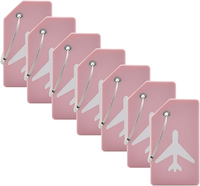 7 Pack Silicone Luggage Tag Baggage Handbag Travel Bag Tags with Name ID Card Perfect to Quickly Spot Luggage Suitcases (Pink)