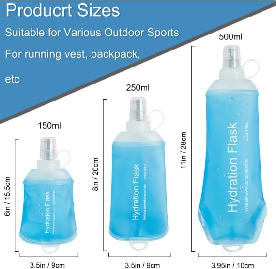 CLINTT 500ml Soft Flask, Foldable Running Water Bottle, TPU Folding Soft Water Flask, BPA-Free Collapsible Flask for Hydration Pack Running Vest, Cycling, Climbing, Hiking - 2Pcs, Blue