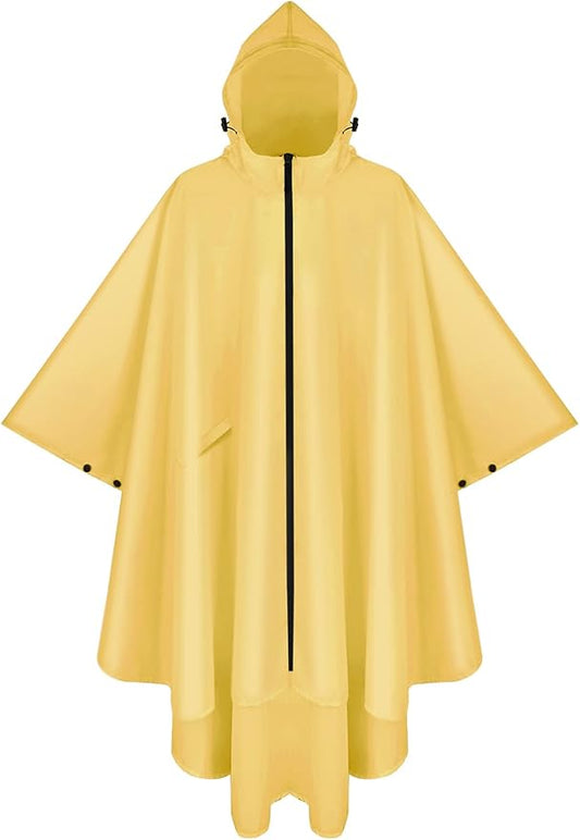 PTEROMY Hooded Rain Poncho for Adult with Pocket and Zipper, Waterproof Lightweight Raincoat for Men and Women