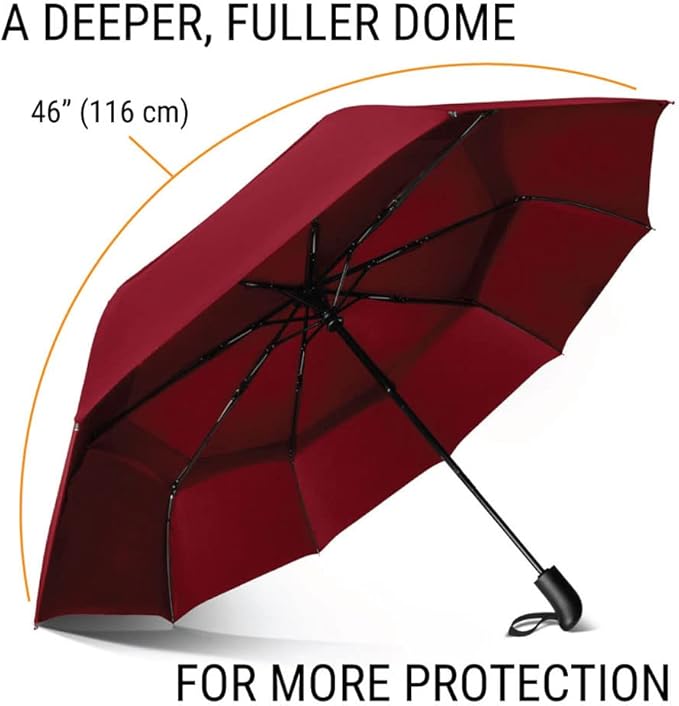 Vented Travel Umbrella | Strong Compact Windproof Umbrella | Top Pick by Wirecutter 2025 | Deep Dome Coverage | Auto Open/Close | Portable Pop Up with Large Coverage | Fits Car & Backpack