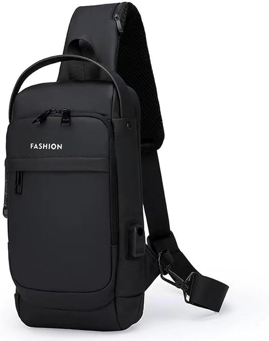 Sling Bag for Men Anti-theft USB Crossbody Shoulder Backpack Purse Waterproof PU Leather Chest Bag Travel Daily Use