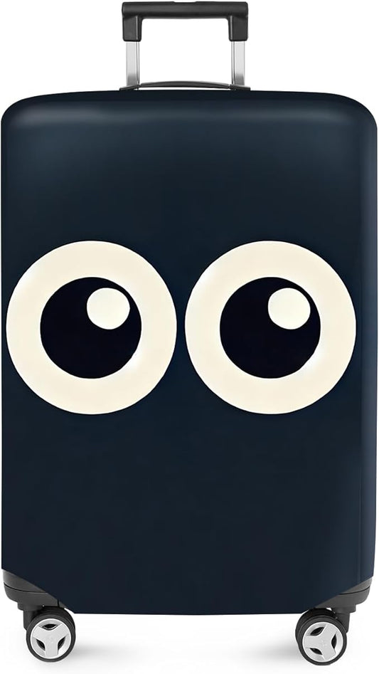 ANNA QUEEN Navy Blue Cartoon Eyes Luggage Cover, Funny Suitcase Protector for 20-22 Inch Luggage, Stretchable & Washable Travel Cover, Cute, Durable & Easy to Spot