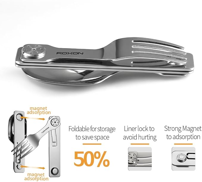 Roxon C2 Camping Utensil 2 in 1 Detachable Folding Cutlery with Fork & Spoon for Outdoor, Camping, Hiking, Easy to Carry Highly Practical Tableware