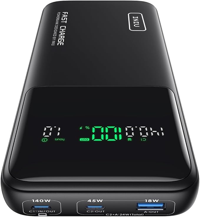 INIU 140W Power Bank, 27000mAh High Capacity Laptop Portable Charger, USB C in&Out Tablet Powerbank, Digital Display Phone Charger, Travel Charger Compatible with iPhone 16, iPad, MacBook, Laptop etc.