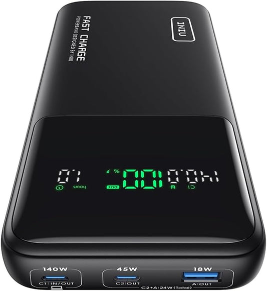 INIU 140W Power Bank, 27000mAh High Capacity Laptop Portable Charger, USB C in&Out Tablet Powerbank, Digital Display Phone Charger, Travel Charger Compatible with iPhone 16, iPad, MacBook, Laptop etc.