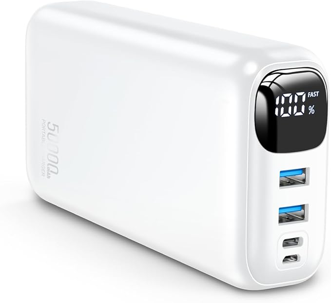 Portable Charger 50000mAh Power Bank - 22.5W Fast Charging External Battery Pack, LED Display USB-C Portable Cell Phone Charger for iPhone 16/15/14/13 Pro, Android, Samsung Galaxy, Etc(White)
