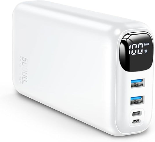 Portable Charger 50000mAh Power Bank - 22.5W Fast Charging External Battery Pack, LED Display USB-C Portable Cell Phone Charger for iPhone 16/15/14/13 Pro, Android, Samsung Galaxy, Etc(White)