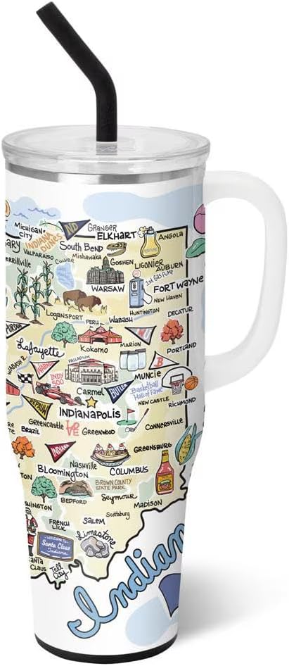 Swig Life 40oz Mega Mug, 40oz Tumbler with Handle and Straw, Extra Large Insulated Tumblers, Cup Holder Friendly Travel Mug (Indiana)