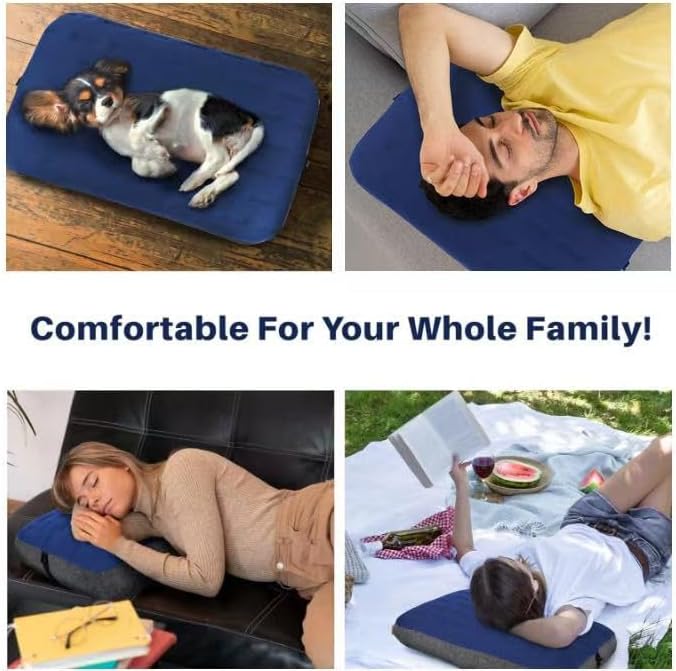 TREKOLOGY Camping Pillow - Large Inflatable (24"x15") for Home-Like Comfort, Portable & Ergonomic, Easy to Clean, Durable & Leak-Proof, Removable Strap for Secure Fit – ALUFT Ultra (Blue)