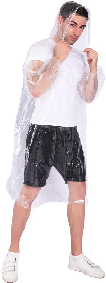 Rain Ponchos,with Drawstring Hood （10 Pack） Emergency Disposable Rain Ponchos Family Pack for Adults,Clear