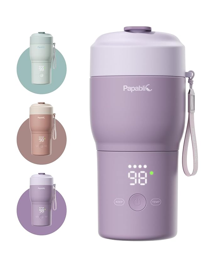 Papablic Pro Portable Bottle Warmer for Travel – Fast Heating, Built-in Sterilizer, 30W Fast Charge, 5-Temp Control, Easy-Clean Wide Mouth, Baby Milk Warmer for Breastmilk & Formula, Lilac Purple