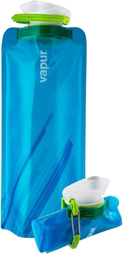 Vapur Collapsible Water Bottle With Carabiner, Compact Bottle Folds Flat For Hydration On The Go, Ideal for Traveling, Hiking or Camping, 23 Ounce, Water Blue, Pack of 1