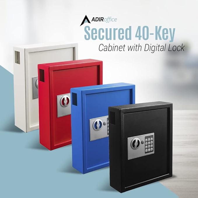 Adiroffice Key Holder Wall Mount - 40-keys Lock Box with Code, Key Cabinet Wall Mount, Valet Parking Key Box, Car Dealer Key Cabinet - Space Saving Locking Key Box Wall Mount with Digital Lock