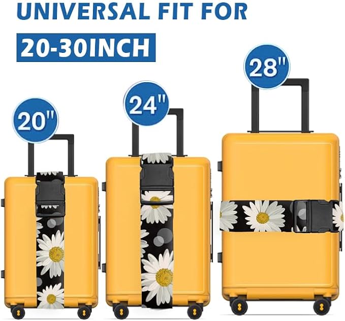 Luggage Straps for Suitcases Travel Belt Accessories, Cute Suitcase Strap, Adjustable Luggage Belt Strap, Heavy Duty with Quick-Release Buckle Luggage Strap Cute Daisy