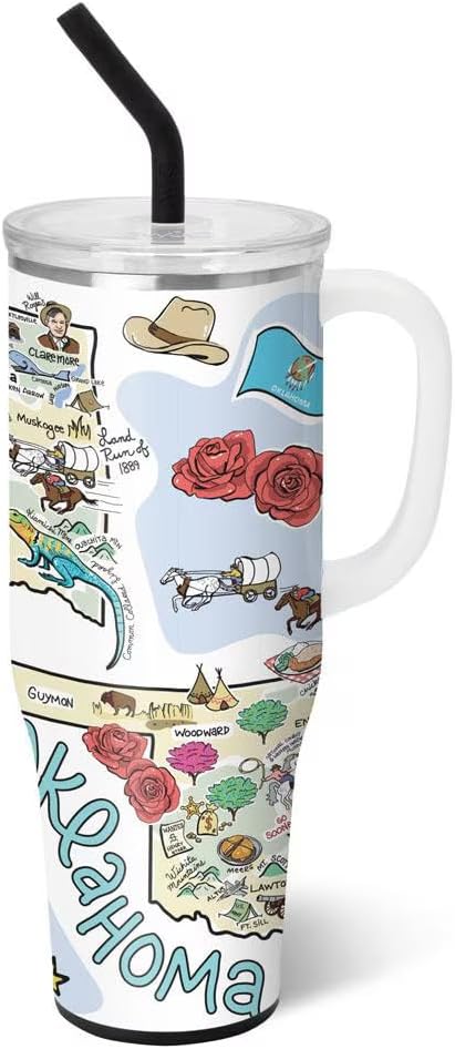 Swig Life 40oz Mega Mug, 40oz Tumbler with Handle and Straw, Extra Large Insulated Tumblers, Cup Holder Friendly Travel Mug (Oklahoma)