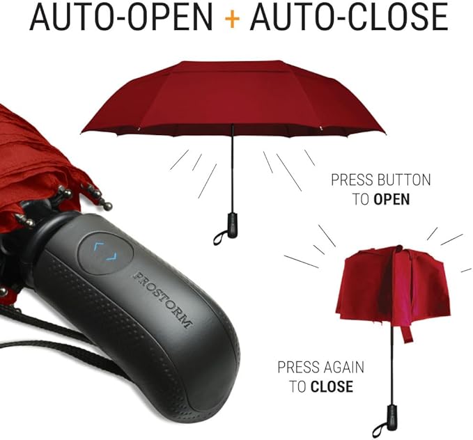 Vented Travel Umbrella | Strong Compact Windproof Umbrella | Top Pick by Wirecutter 2025 | Deep Dome Coverage | Auto Open/Close | Portable Pop Up with Large Coverage | Fits Car & Backpack