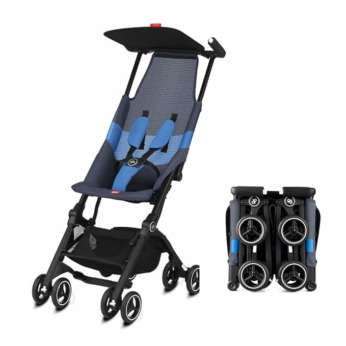 gb Pockit Air All Terrain Ultra Compact Lightweight Travel Stroller with Breathable Fabric in Night Blue, 28x17.5x39.8 Inch (Pack of 1)