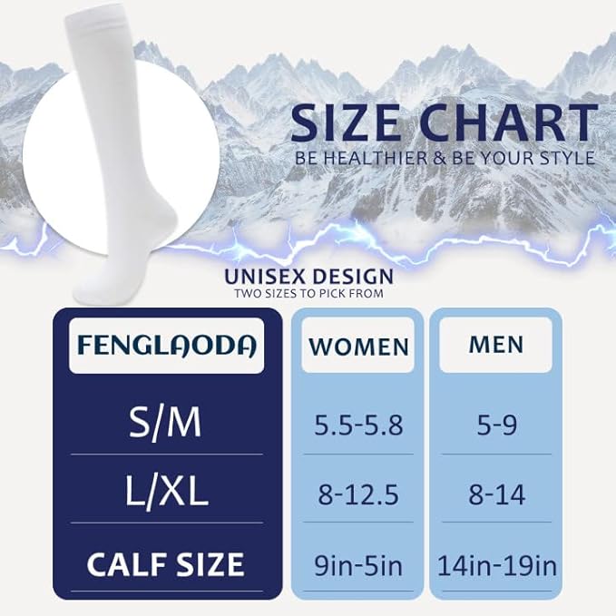 fenglaoda 8 Pairs Compression Socks for Men & Women 20-30 mmHg Knee High Nurse Pregnant Running Medical and Travel Athletic