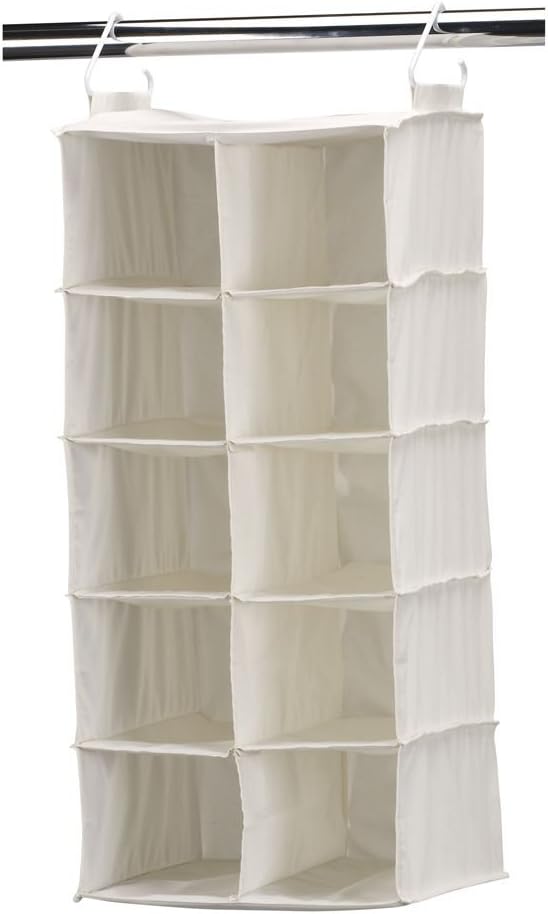 Household Essentials 311344 10 Pocket Hanging Shoe Storage Organizer for Closets | Natural Canvas