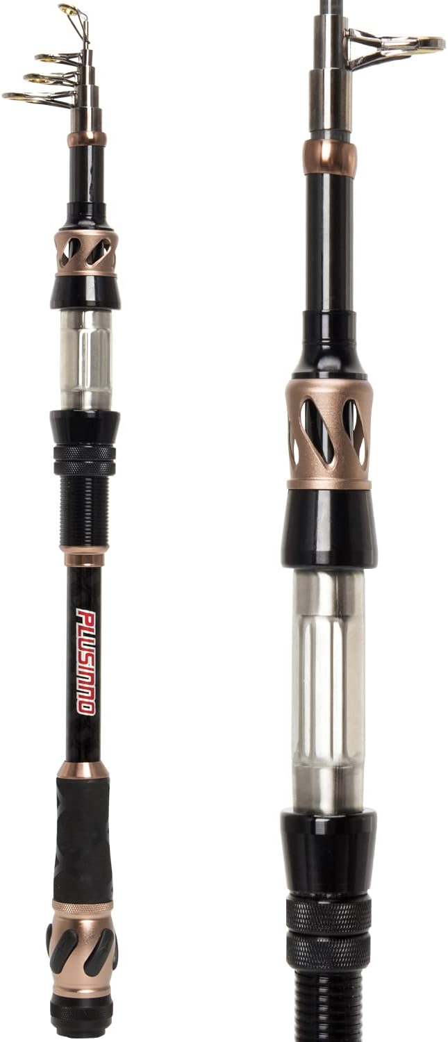 PLUSINNO Fishing Rod and Reel Combos - Carbon Fiber Telescopic Fishing Pole - Spinning Reel 12 +1 Shielded Bearings Stainless Steel BB