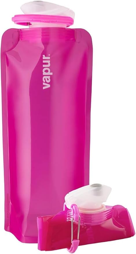 Vapur Collapsible Water Bottle With Carabiner, Compact Bottle Folds Flat For Hydration On The Go, Ideal for Traveling, Hiking or Camping, 23 Ounce, Magenta, Pack of 1