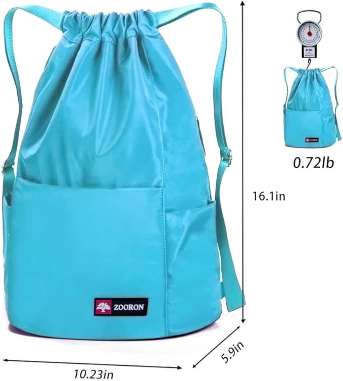 ZOORON Waterproof Drawstring Gym Backpack Bag for Men & Women, Sport Gym Sack Mini Travel Daypack