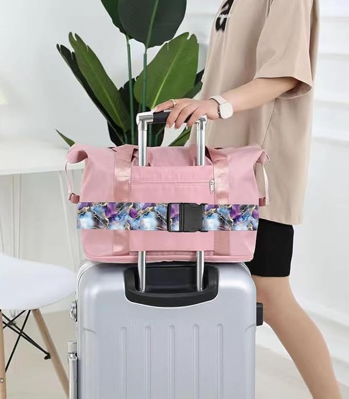 Luggage Straps for Suitcases Travel Belt Accessories, Cute Suitcase Strap, Adjustable Luggage Belt Strap, Heavy Duty with Quick-Release Buckle Luggage Strap Luxury Purple Marble