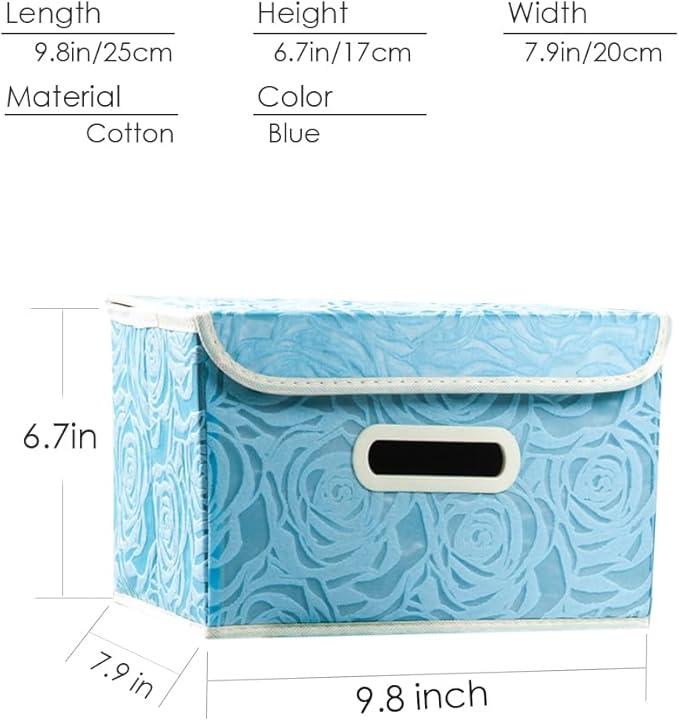 PRANDOM Collapsible Storage Boxes with Lids Fabric Decorative Storage Bins Cubes Organizer Containers Baskets with Cover Handles Divider for Bedroom Closet Living Room 9.8x7.9x6.7 Inch 3 Pack