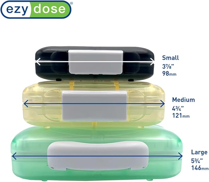 EZY DOSE Moisture-Proof Pill Case, Medicine Planner, Vitamin Organizer Box, Travel-Friendly, Latch-Closure to Secure Contents, 7 Individual Compartments Multiple Sizes with Tight Seal, Medium, Green