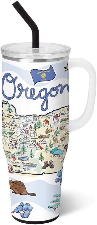 Swig Life 40oz Mega Mug, 40oz Tumbler with Handle and Straw, Extra Large Insulated Tumblers, Cup Holder Friendly Travel Mug (Oregon)