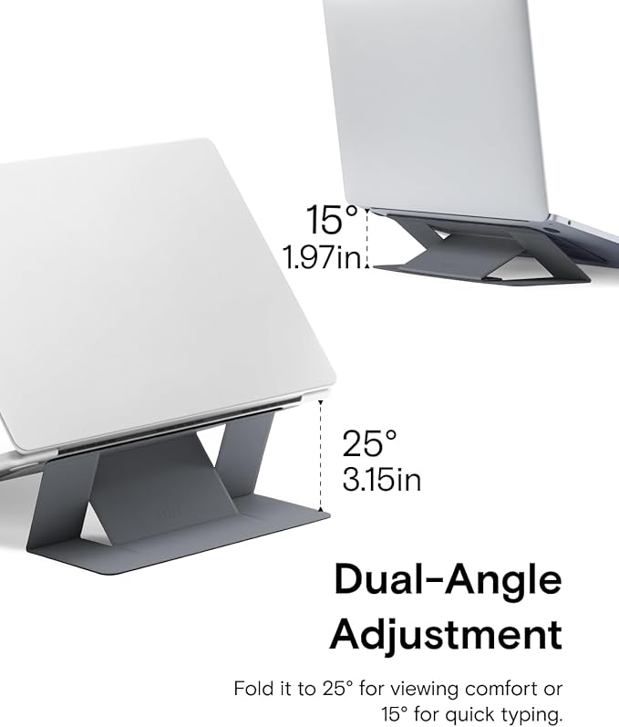 MOFT Invisible Slim Laptop Stand, Adhesive and Reusable, Adjustable Perfect Viewing Angles, Compatible with Laptops Up to 15.6", Grey