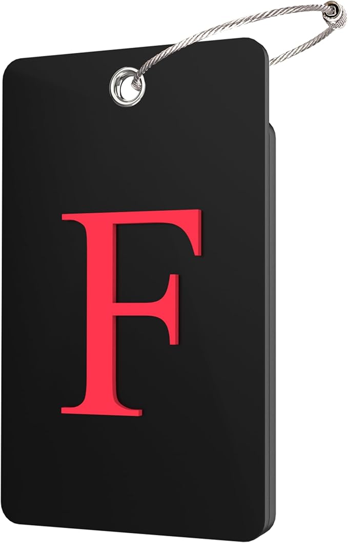 Gostwo 2 Pack Luggage Tags for Suitcases, 26 Initial Letter Travel Luggage Baggage Identification Labels ID Tag Fully Bendable Tags with Stainless Steel Loop (Black) (Letter F)