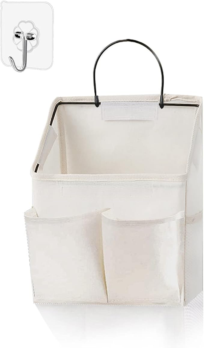 Wall Hanging Storage Bag,Wall Hanging Organizer Bags with Pockets, Wall Organizer Storage for Dormitory Bathroom Bedroom Kitchen (White 1)