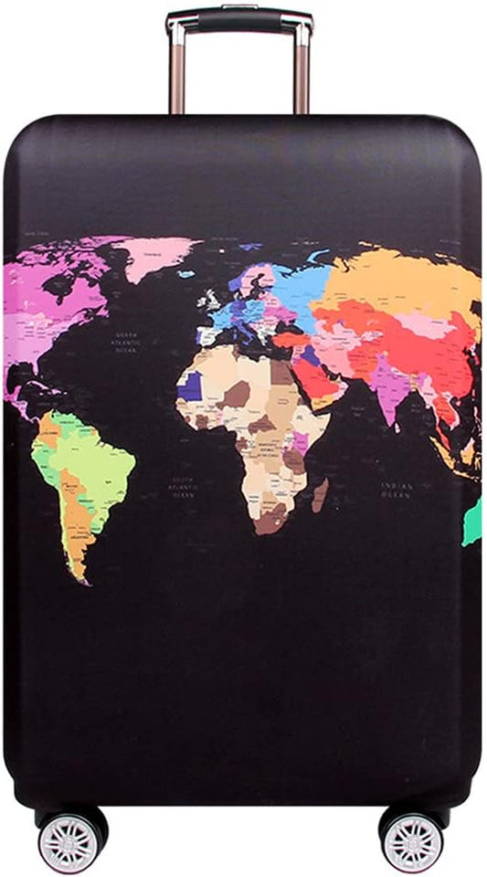 MosaiRudo Thicker Luggage Cover Elastic Suitcase Cover Protector Fits 18-32 Inch Suitcase Travel Accessories (World Map, S)