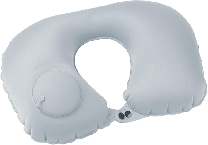 Inflatable Travel Pillow for Sleeping Airplane - Inflatable Neck Pillow for Traveling on Plane, Press to Inflate,Portable Travel Neck Pillow with Carry Bag （Gray）