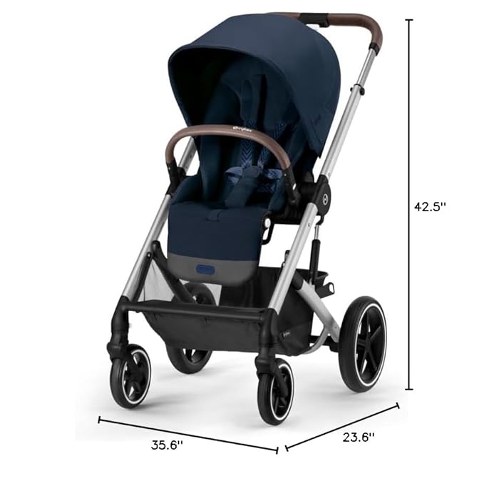 Cybex Balios S Lux Toddler and Baby Stroller with Reversible Seat, Unique One-Pull Harness, and Multiple Recline - Travel System Ready, with One Hand Fold, Silver Frame/Ocean Blue Seat