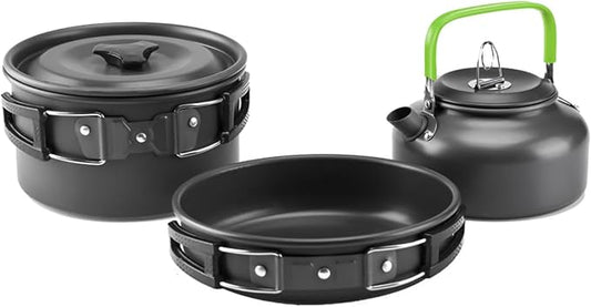 aiGear Camping Cookware Mess Kit, Non-Stick Camping Pan Pot Kettle, Lightweight Aluminum Camping Utensils, Collapsible Portable Camping Cooking Set for Outdoor Cooking Hiking Picnic