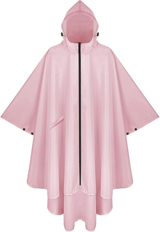 PTEROMY Hooded Rain Poncho for Adult with Pocket and Zipper, Waterproof Lightweight Raincoat for Men and Women