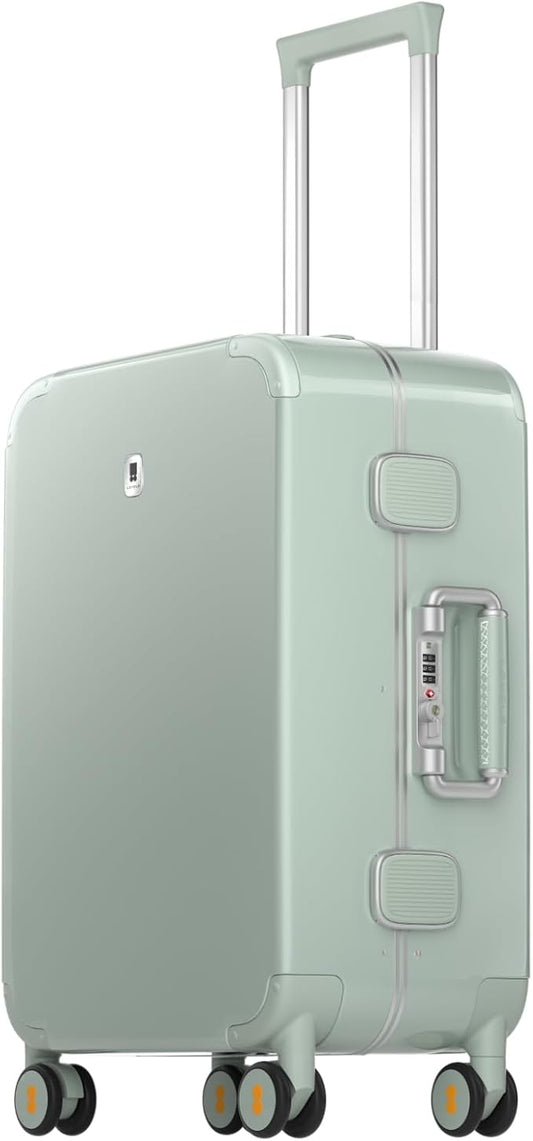 LEVEL8 Zipperless Carry On Luggage Airline Approved with Aluminum Frame, Cute Hardside Suitcase with Spinner Wheels, Metal Rolling Travel Case with Tsa Locks, 20 Inch, Light Green