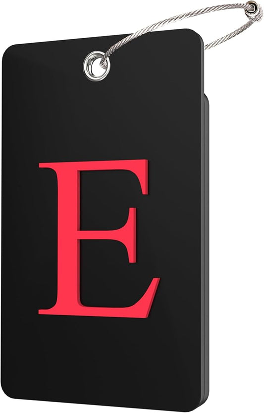 Gostwo 2 Pack Luggage Tags for Suitcases, 26 Initial Letter Travel Luggage Baggage Identification Labels ID Tag Fully Bendable Tags with Stainless Steel Loop (Black) (Letter E)