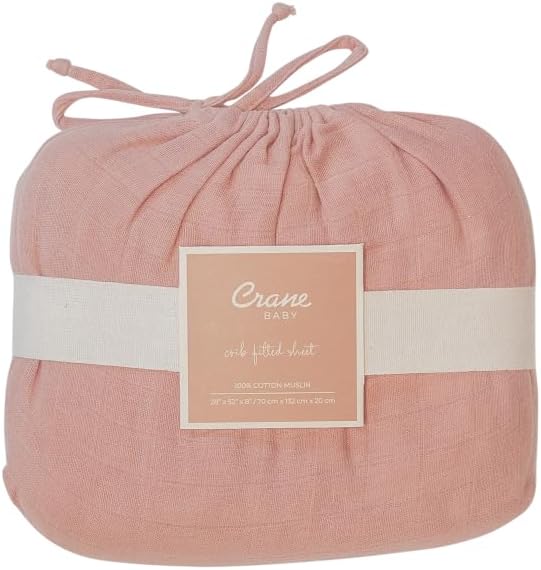Crane Baby Fitted Sheet, Soft Cotton Fitted Sheet for Cribs and Nurseries, Beige Copper, 28”w x 52”h x 9”d