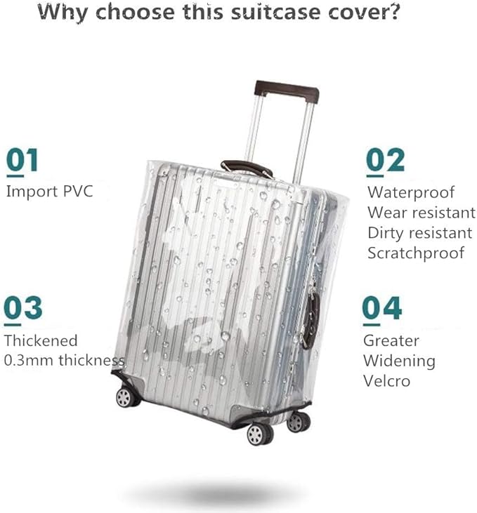 24 Inch Clear PVC Luggage Cover Protectors Suitcase Covers for Luggage Thickened suitcase protective cover for Wheeled Suitcase Suitable for 24"