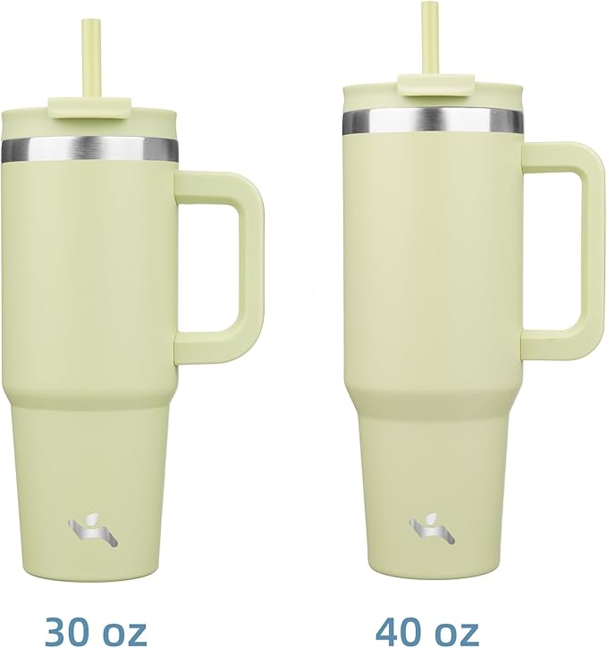 40 oz Tumbler with Handle and 2 Straws,2 in 1 Lid Insulated Water Bottle Stainless Steel Travel Coffee Mug,Macaron Green
