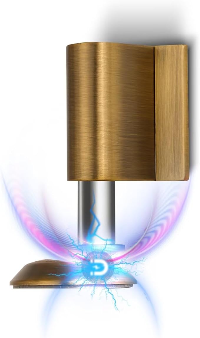 1 Pack Magnetic Door Stoppers Retractable Bottom of Door Holder No Drilling Mount Floor Door Stop with Screws and Adhesive Catch Door Keep Door Open Antique Brass AB-1