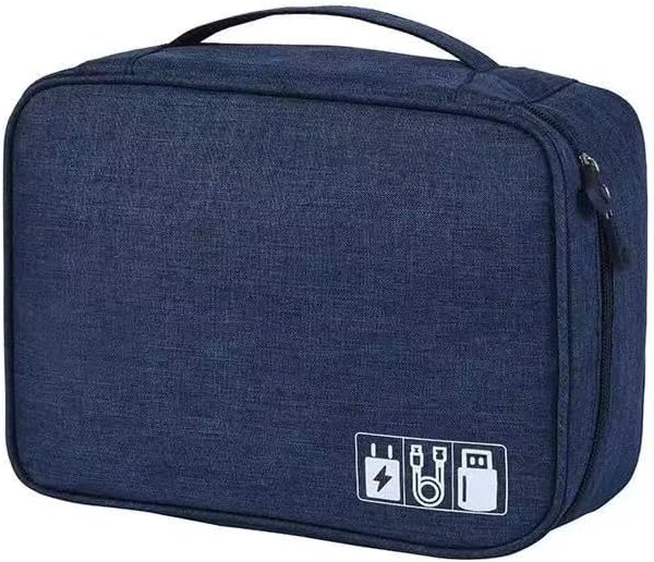 Cable Organizer bag for women or men,Electronic Accessories Carry Case Portable Waterproof Double Layers All-in-One Storage Bag for Cord, Charger, Phone, Earphone (Navy blue)