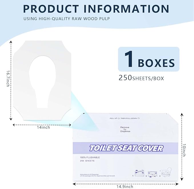 1 Pack (250 Pieces) Disposable Toilet Seat Covers Flushable Paper Toilet Seat Cover for Bathroom, Hotels, Travel, Kids or Adults