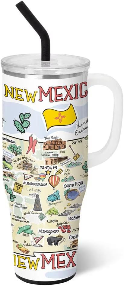 Swig Life 40oz Mega Mug, 40oz Tumbler with Handle and Straw, Extra Large Insulated Tumblers, Cup Holder Friendly Travel Mug (New Mexico)