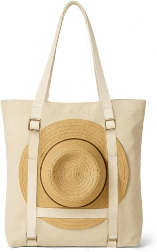 Large Beach Tote Bag with Hat Holder Straps, Womens large beach bag- Vation beach Tote