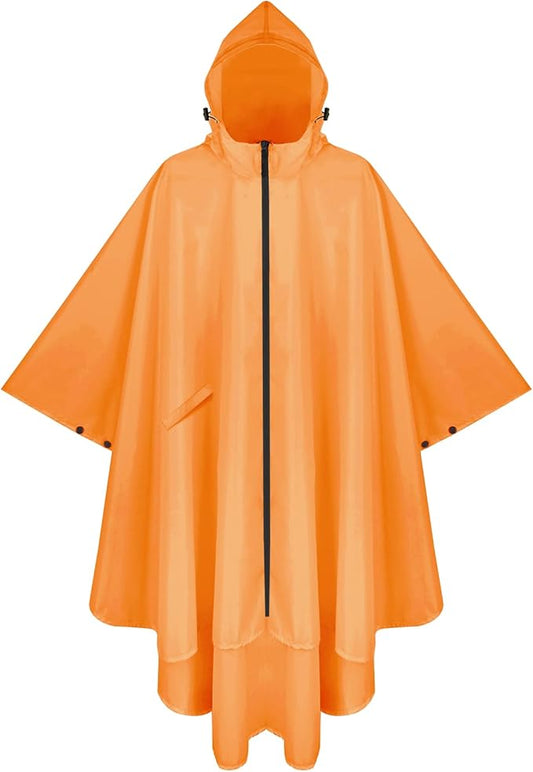 PTEROMY Hooded Rain Poncho for Adult with Pocket and Zipper, Waterproof Lightweight Raincoat for Men and Women
